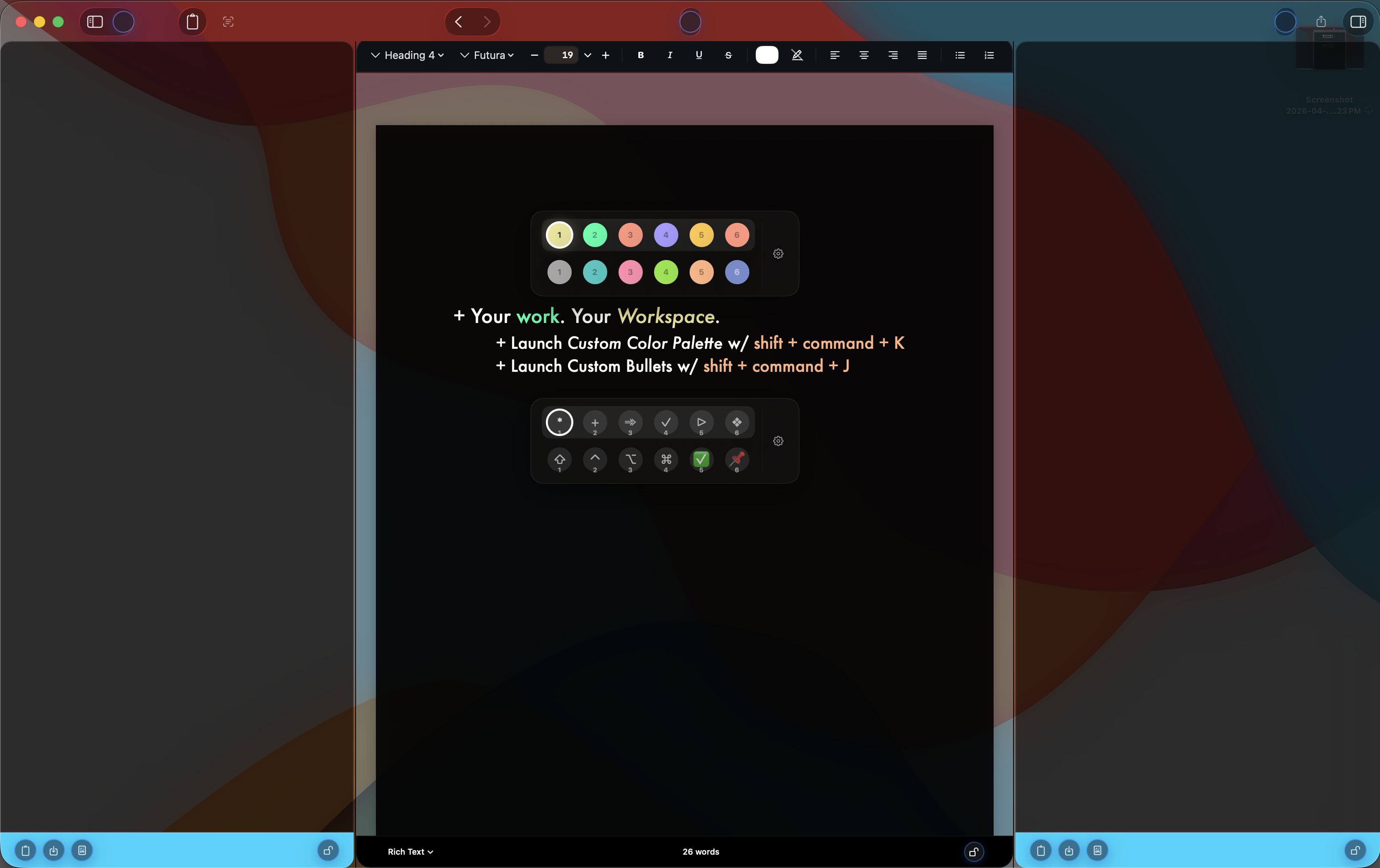 LiquidWorkspace writing tools with Color Ring and Bullet Ring